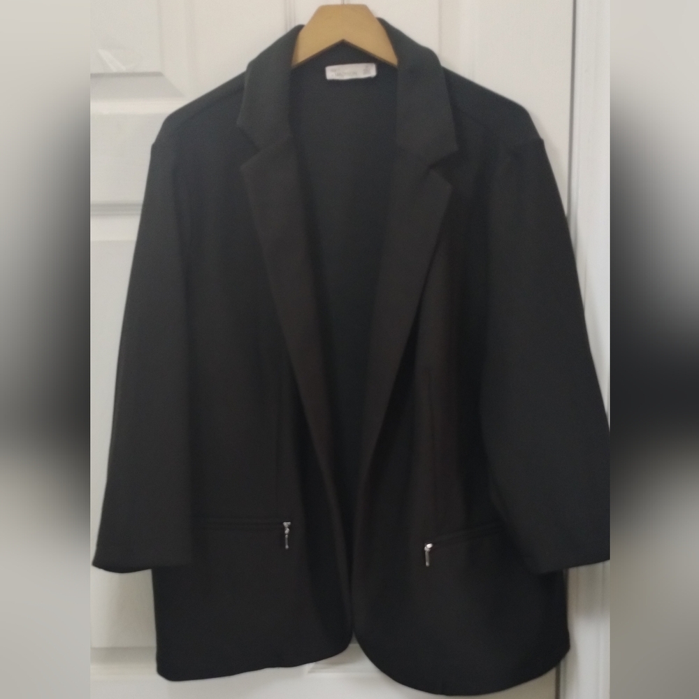 Plus Size 89th+Madison Elegant Black Open Women's 3/4 Sleeve Blazer